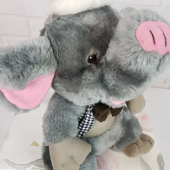 Vintage Belgium Gray Dressed Elephant Plush Trunk Up Pink RARE Stuffed Animal - Picture 2 of 12